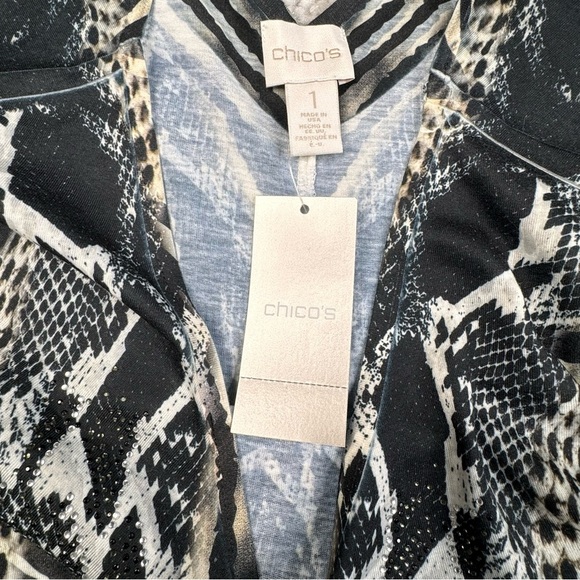 Chico’s Animal Print Blouse. Snakeskin Cheetah Zebra Leopard Sequin Beads.  1 - Picture 3 of 14